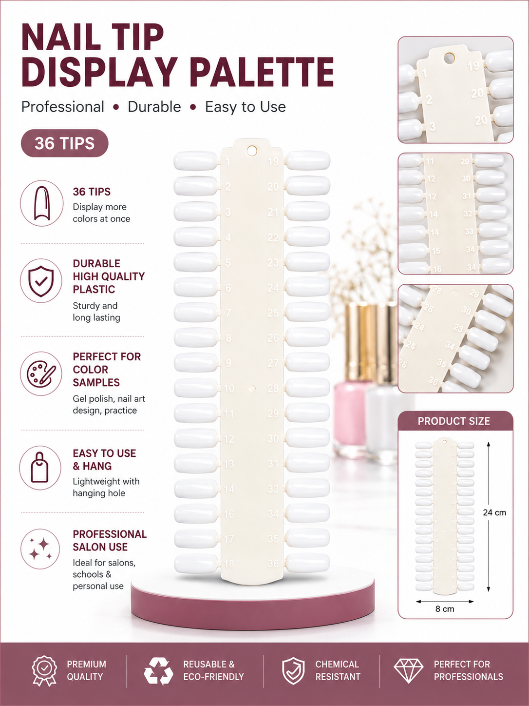 NAIL TIP DISPLAY BOARD NATURAL -36 TIPS