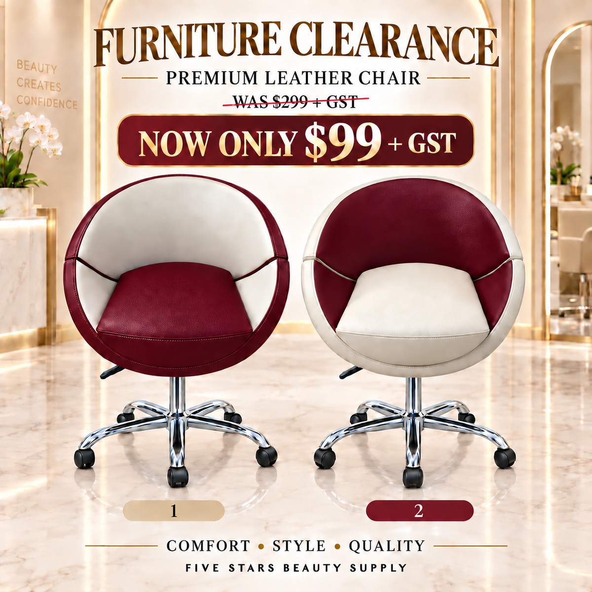 Premium Adjustable Leather Salon Chair with Removable Cushion